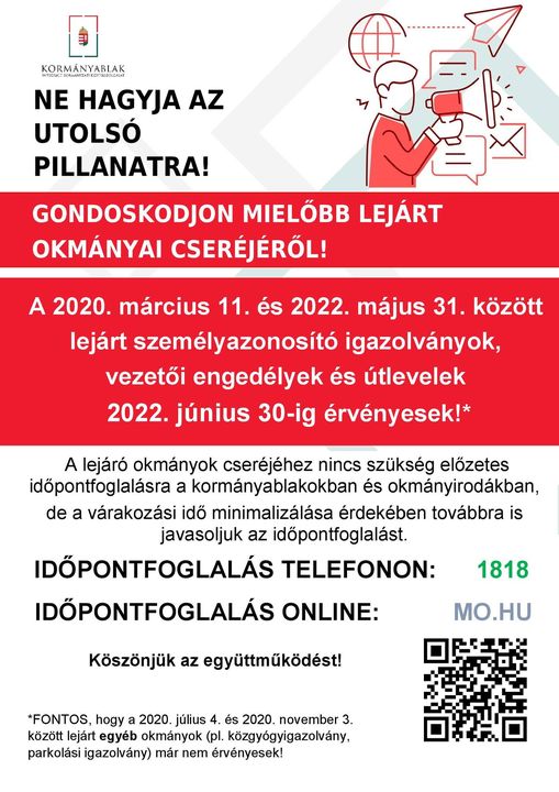 Gondoskodjon lejárt okmányai cseréjéről!…