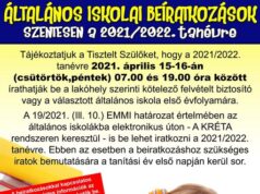 ÁLTALÁNOS ISKOLAI BEIRATKOZÁSOK SZENTESEN a 2021/2022. tanévre…