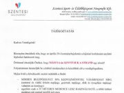 A Szentesi Sport- és Üdülőközpont közleménye…