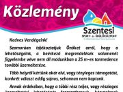 A Szentesi Üdülőközpont közleménye…