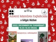 Adventi kézműves foglalkozás a Gólyás Házban december 4-én!…