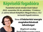 Szűcs Ildikó önkormányzati képviselő fogadóórája november 4-én, pénteken 15 órak…
