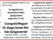 Egészségügyi ügyelet (augusztus 13-20.)…