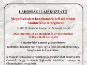 LAKOSSÁGI TÁJÉKOZTATÓ Megnövekedett hanghatásra kell számítani Sándorfalva tér…