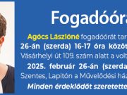 Fogadóórát tart Agócs Lászlóné…