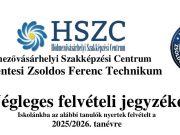 A 2025/2026. tanévre jelentkezők végleges felvételi jegyzéke az alábbi hivatkozá…