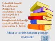 Kedves 9. évfolyamosaink! A beiratkozáskor már megkaptátok az információkat a ta…