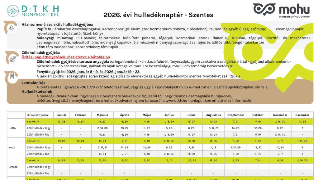 2026. évi hulladéknaptár – Szentes Város…