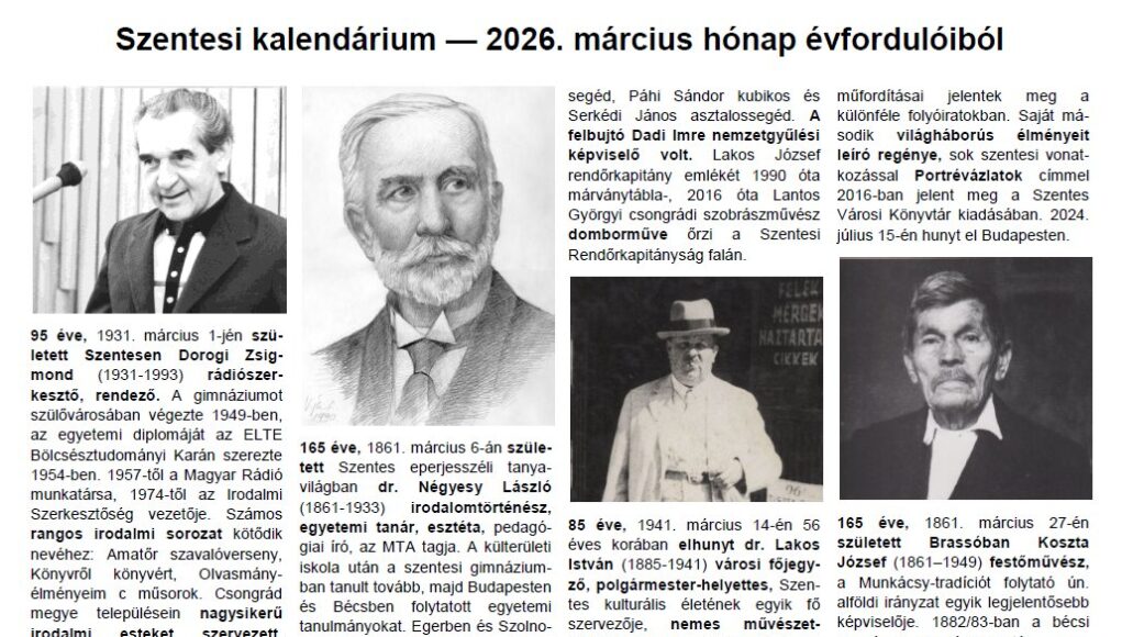 Kerek évfordulók márciusban, Tímár Ferenc összeállításában….