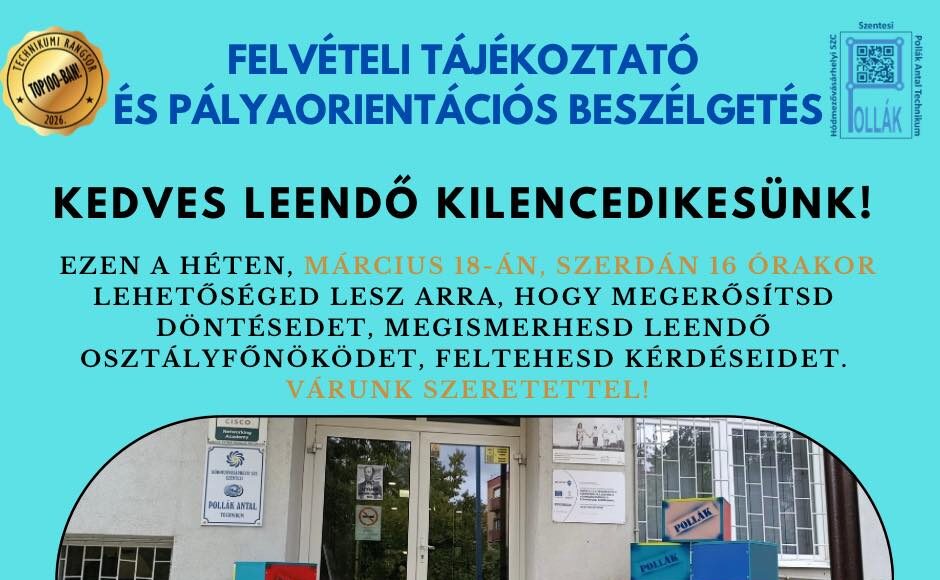 Szerdán, március 18-án 16 órakor várunk minden hozzánk jelentkezett nyolcadik o…