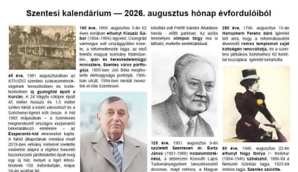Itt az újabb Szentesi kalendárium – augusztusi évfordulók, Tímár Ferenc összeáll…